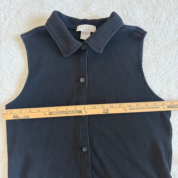Vtg Express Tricot Waffle Knit Sleeveless Collared Button Up Tunic grunge 90s XL - Picture 4 of 8